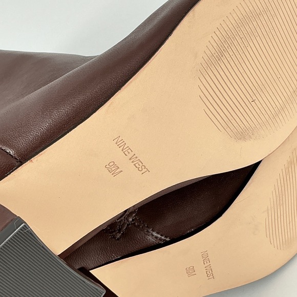 Nine West Size 9.5 Brown Leather Pointed Block Heel Ankle Boots NEW Maribu $149 - Picture 15 of 16